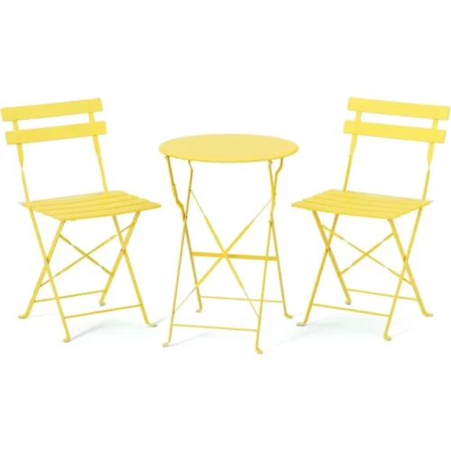 Outdoor Folding Bistro Table and Chairs Set of 2, 3-Piece Bistro Set with Premium Steel Frame for Patio, Balcony, Garden, Porch,