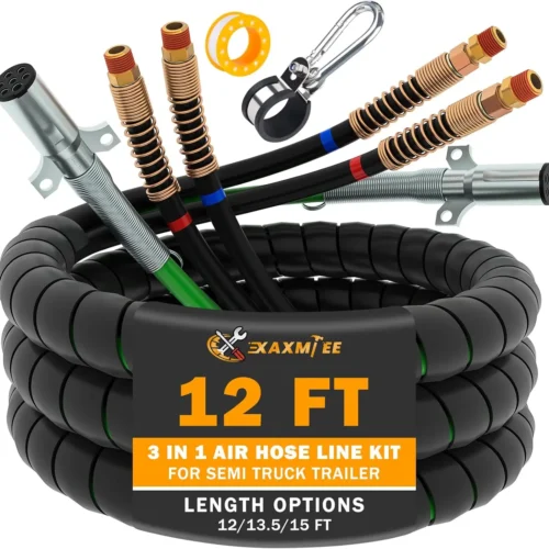 12FT Semi Truck Air Lines Kit with 3IN1 Trailer Cord and Air Brake Hoses Assembly, No Rubber Gladhand Handles