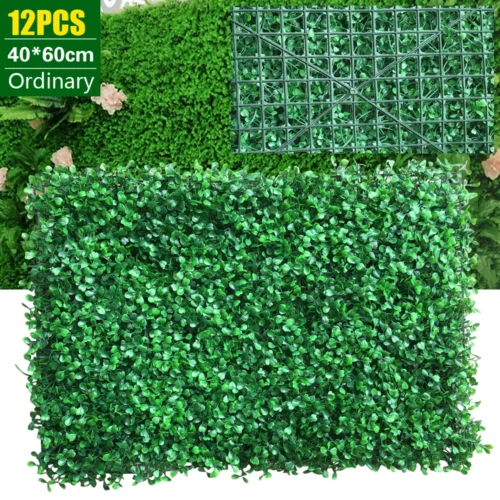 12Pcs 60x40cm Artificial Hedge Screen Privacy Fence Faux Plant Leaves Panels Boxwood Grass for Home Garden Decor Yard Wall Decor