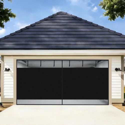 Heavy Duty Magnetic Garage Screen Door, 16x7FT Blackout Mesh with Retractable Net and Magnets for 2 Car Garage