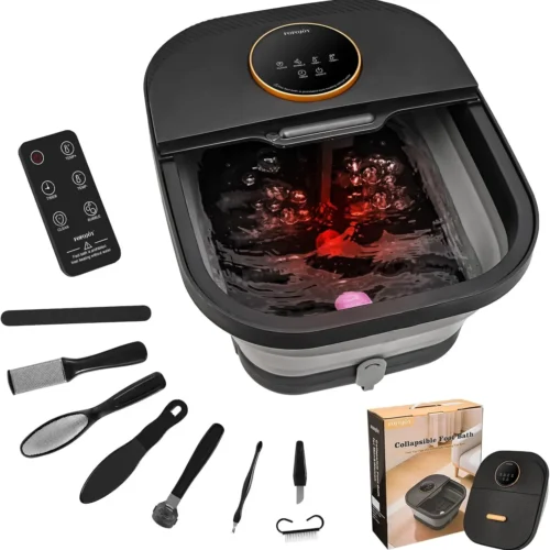 Heated Foot Spa Massager with Bubbles, Temp Control, Remote & Touchscreen for Men Women