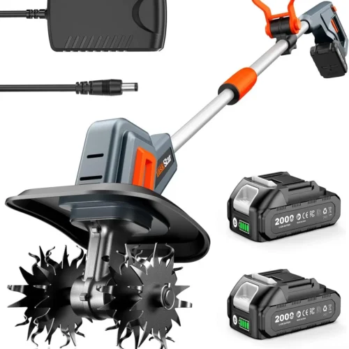 Cordless Tiller Cultivator, 360 RPM Electric Rototiller with 48 Steel Tines, 9" Width & 7" Depth, 21V Battery for Soil/Garden