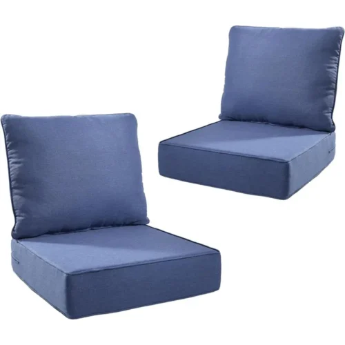 UV and Water Resistant Outdoor Cushion Set - 6 Thick Foam, 22x24 Patio Seat Covers, Blue, 2-Pack