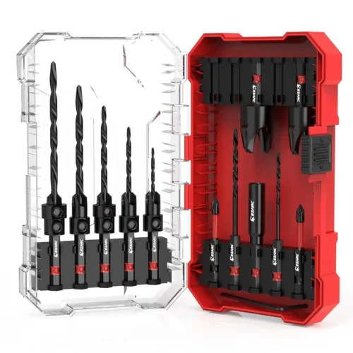 15-Piece Tapered Drill Bit Set with Wood Plug Cutter and Storage Box for Woodworking