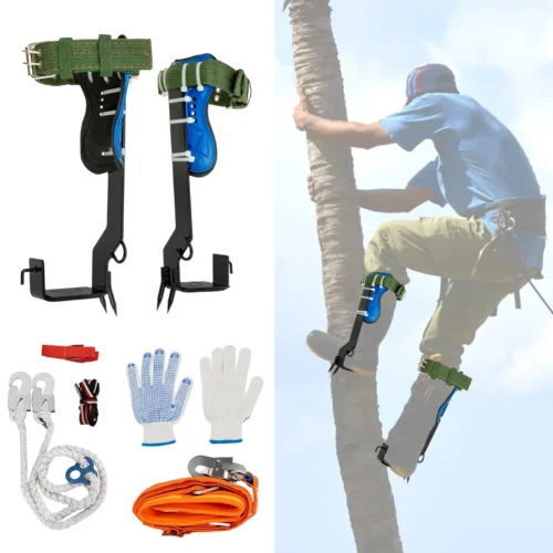 Tree Climbing Tools Spikes with Safety Belt 2M Rope 45# Steel Wide Foot Pedal Comfortable Kit for Fruit Picking, Hunting, Black
