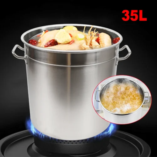 35L Multipurpose Thickened Stainless Steel Cooking Pot Large Capacity Soup Stock Pot with Lid Handle for Home Restaurant
