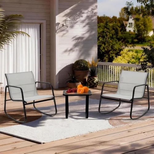 3 Piece Patio Rocking Furniture Set，Outdoor Patio Furniture Conversation Set with Table, Patio Sectional Bistro Sets for Lawn